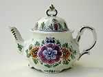 Painted Flowers Teapot with Cream and Sugar